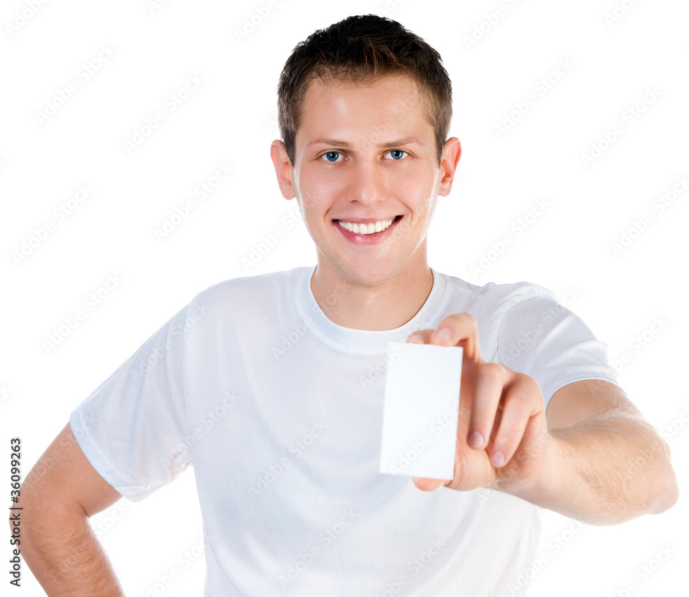 man holding white blank man holding white blank