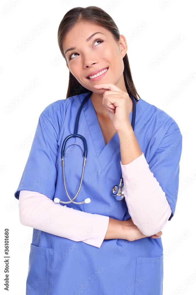 Thinking nurse isolated