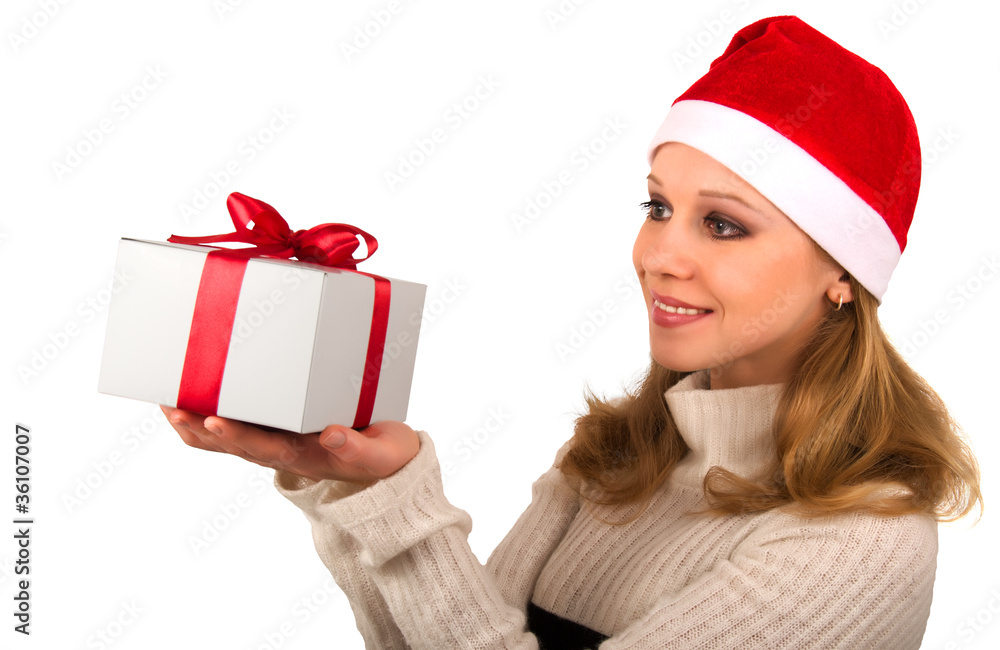 attractive young girl with Christmas present attractive young girl with Christmas present