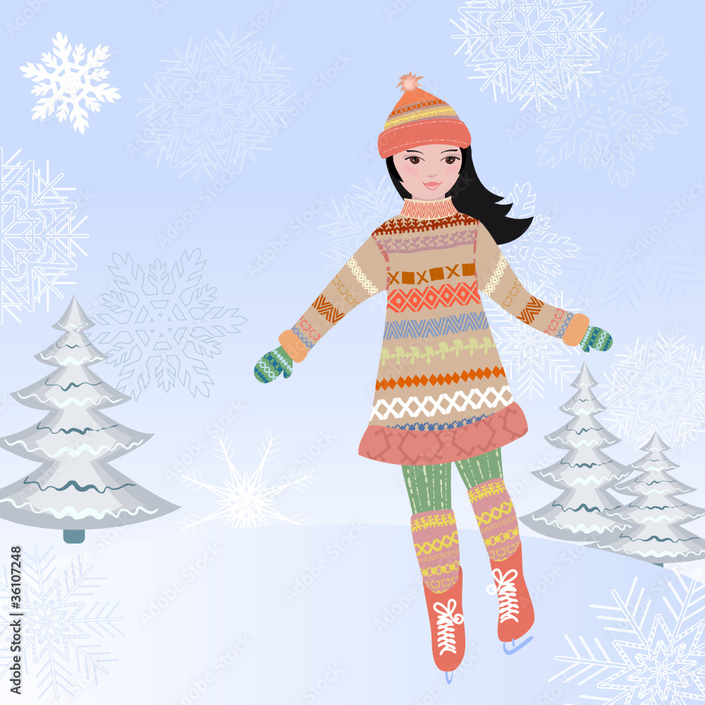 girl skating in winter on the ice girl skating in winter on the ice