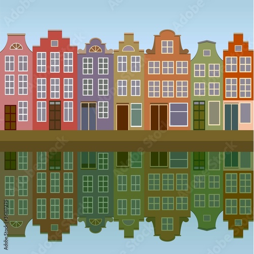 Amsterdam houses on the canal bank seamless