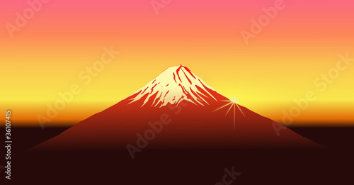 Fuji Mountain on Sunset Background,vector image