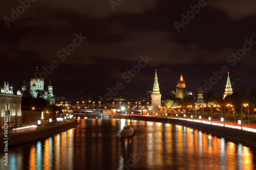 Moscow Kremlin  and   Moskva River in night