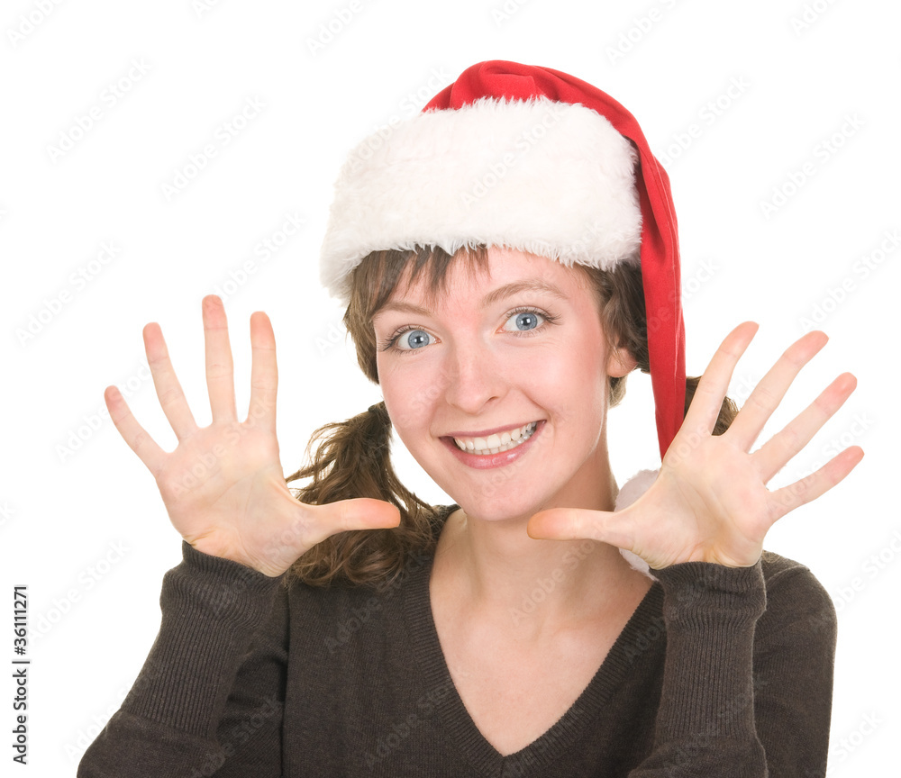 young girl in Santa hat
