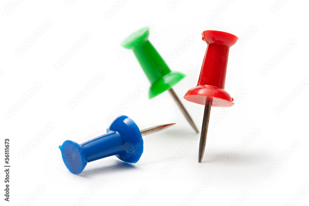 Push pins isolated on the white background Push pins isolated on the white background