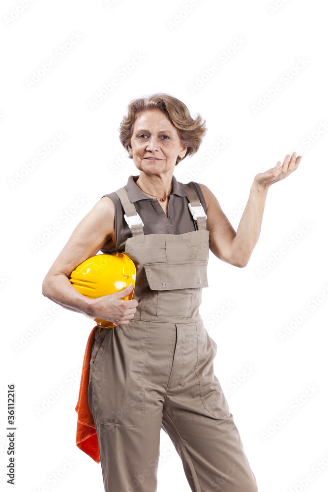 Senior woman with a safety hat Senior woman with a safety hat
