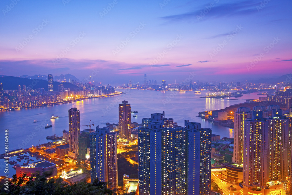 Hong Kong at sunset moment