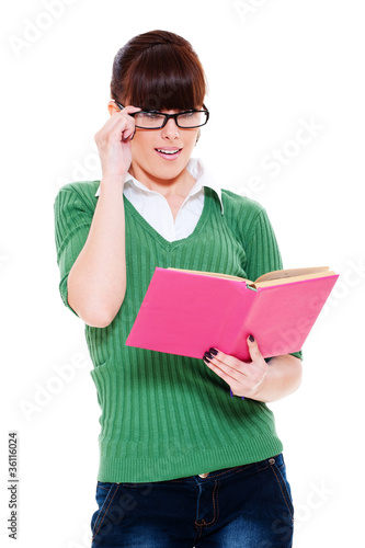 amazed student with book