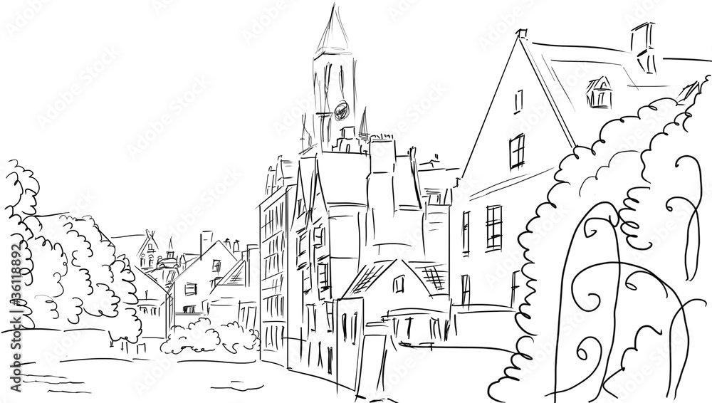 old town - illustration sketch