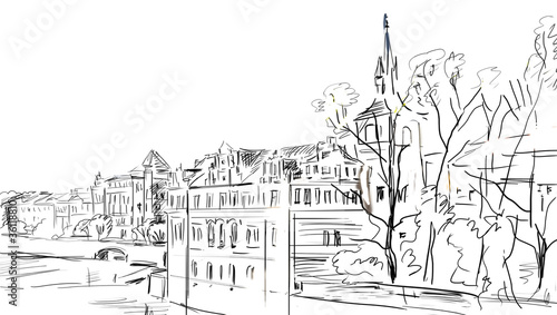 Photography old town - illustration sketch