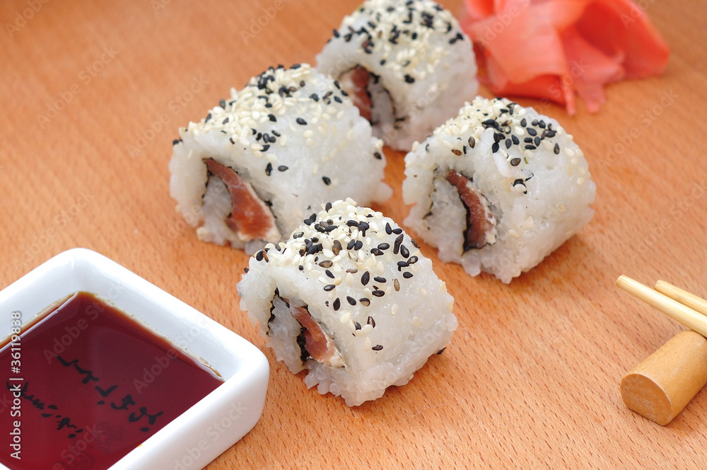roll with salmon and sesame roll with salmon and sesame