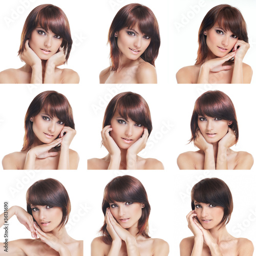 Many portraits of a young and healthy brunette