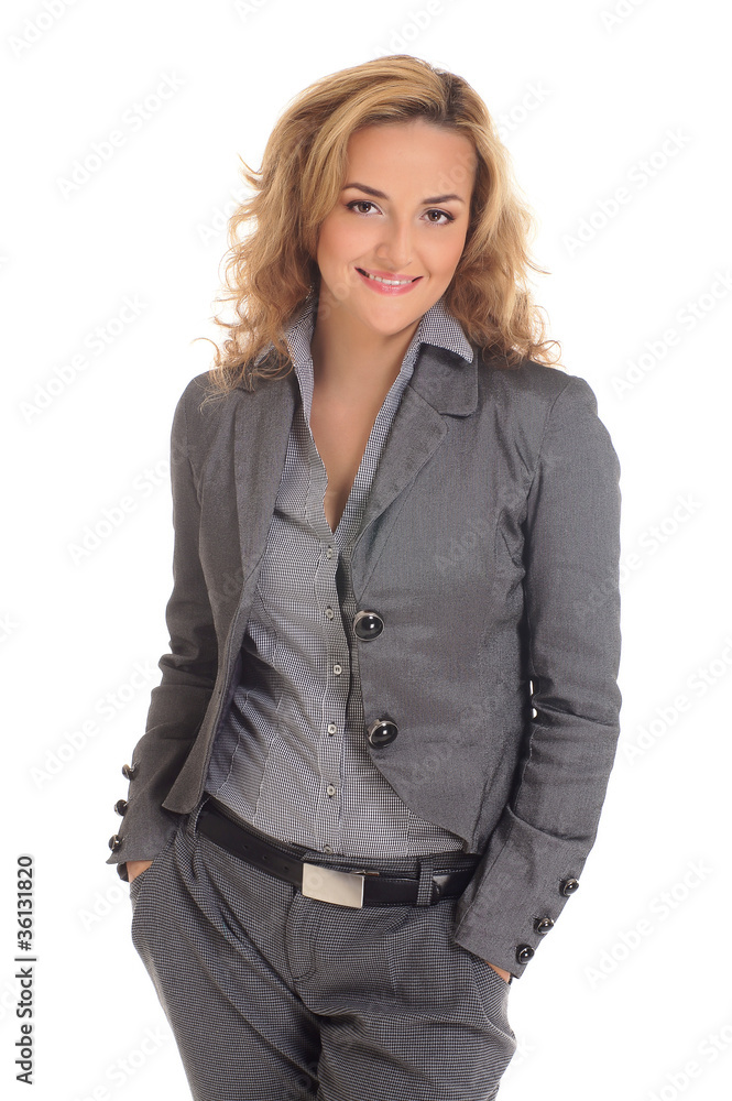 A young and happy businesswoman in formal clothes A young and happy businesswoman in formal clothes