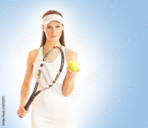 A young and fit female Caucasian tennis player © Maksim Shmeljov