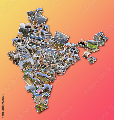 collage India map with collection of famous places photos