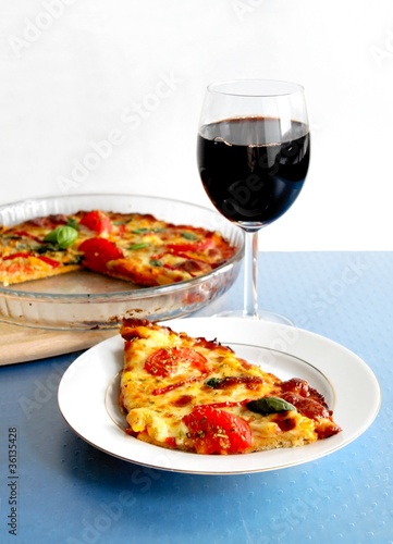 pizza and glass wine