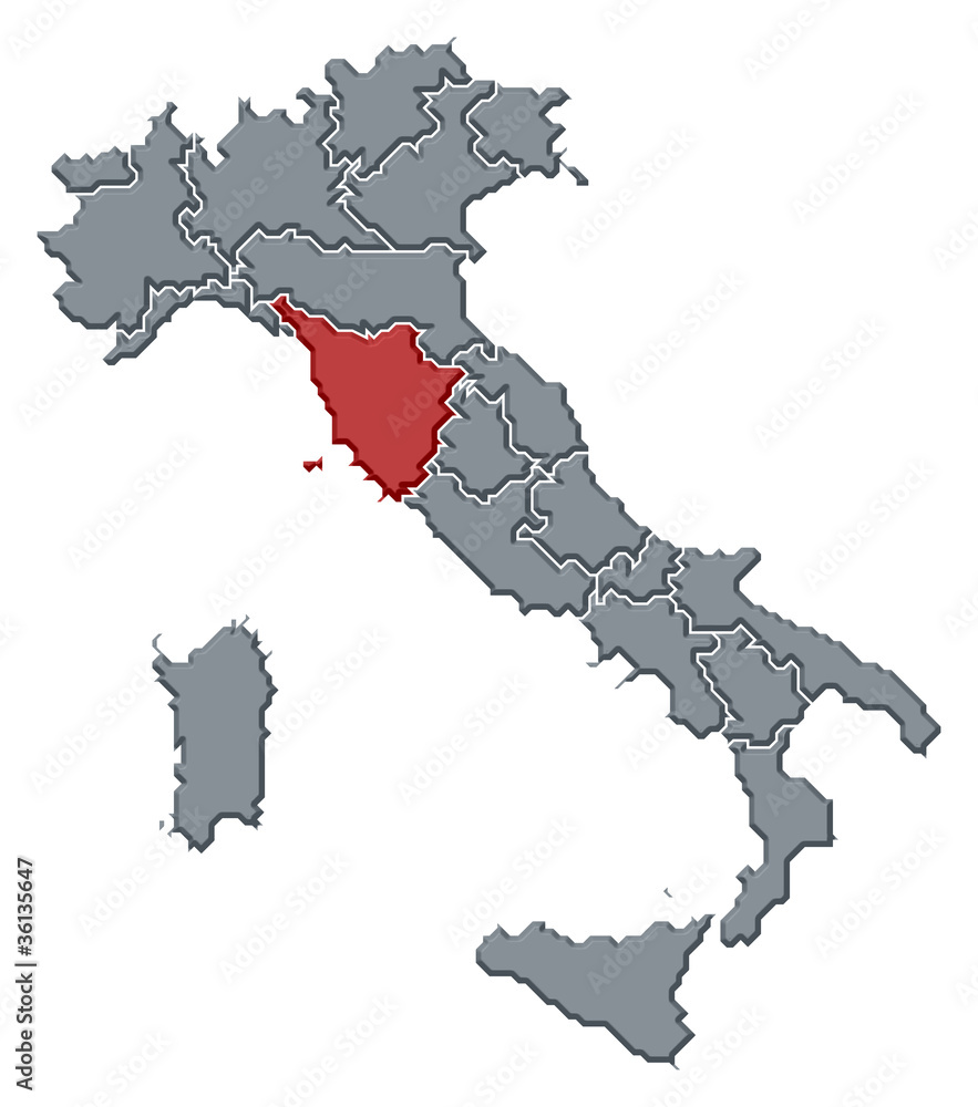 Map of Italy, Tuscany highlighted