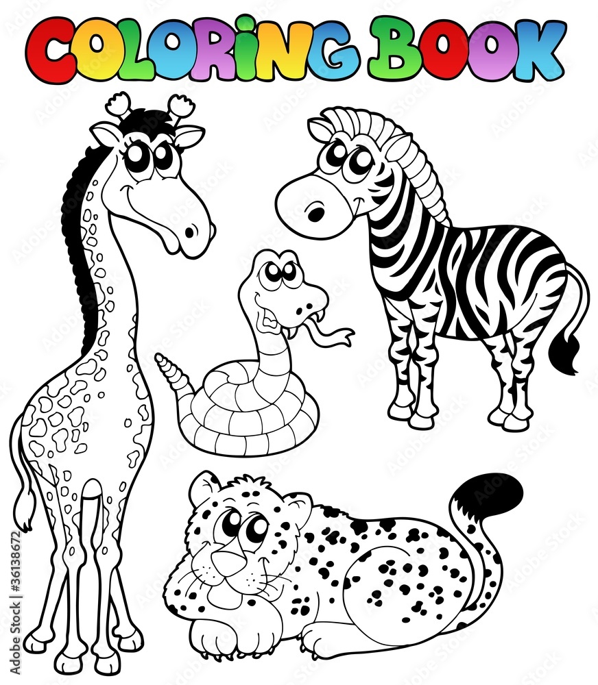 Fototapeta premium Coloring book tropical animals 1