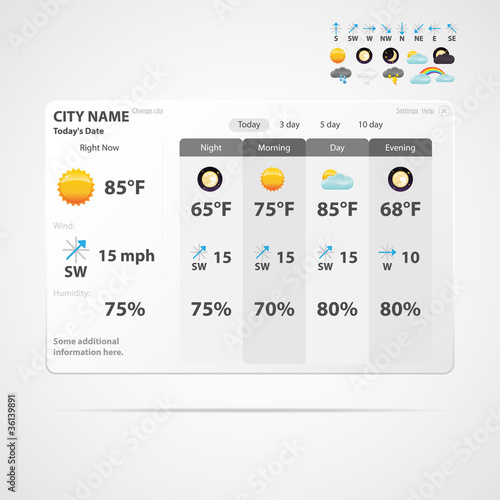 Weather forecast interface. Vector illustration.