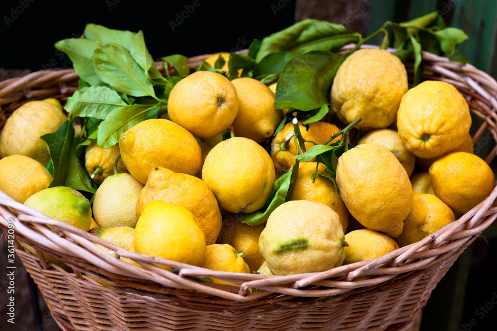 basket with ripe lemons
