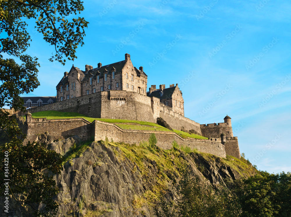 Edinburgh castle over clear blue sky, Scotland, UK