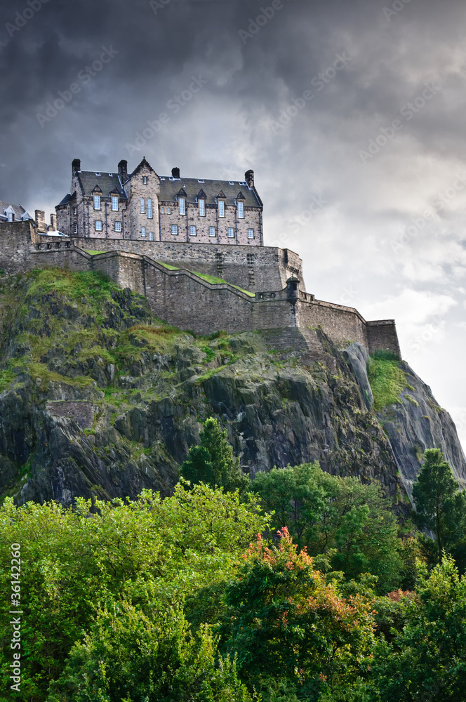 Edinburgh castle overdramatic clouds, Scotland, UK