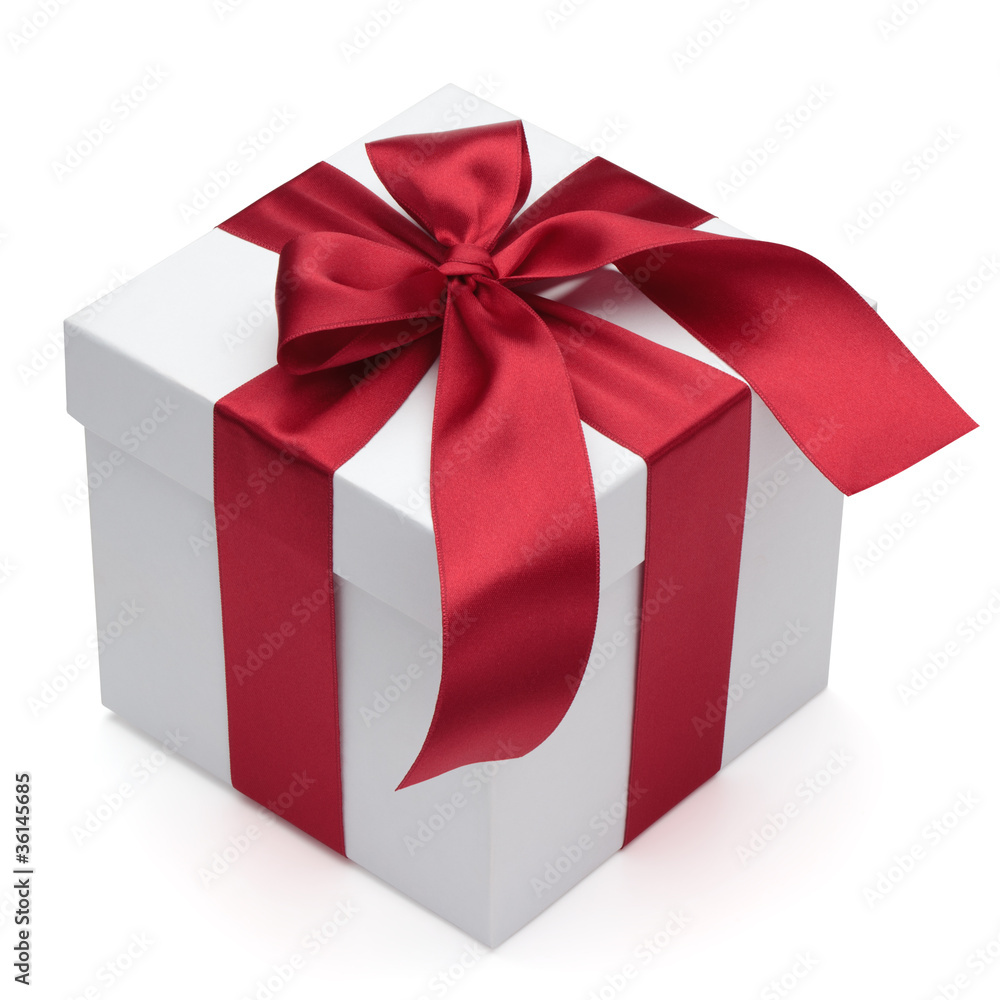 Gift box with red ribbon and bow. Gift box with red ribbon and bow.