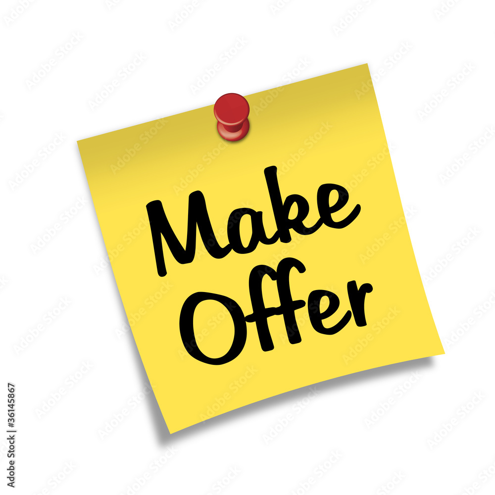 Post-it con chincheta texto Make Offer Post-it con chincheta texto Make Offer