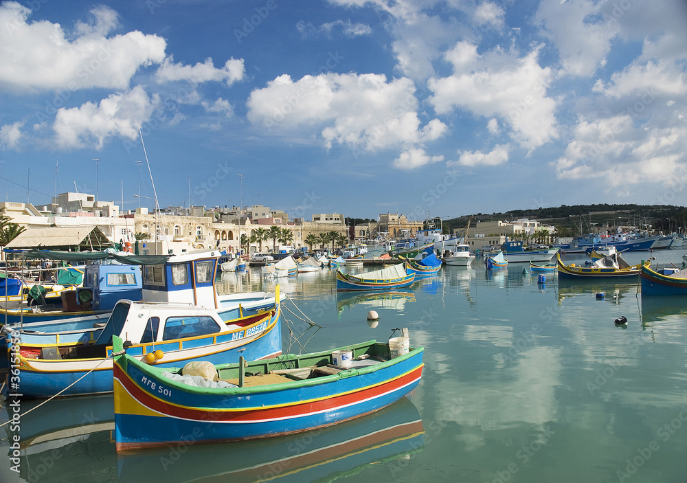 traditional fishing boats marsaxlokk harbour malta island