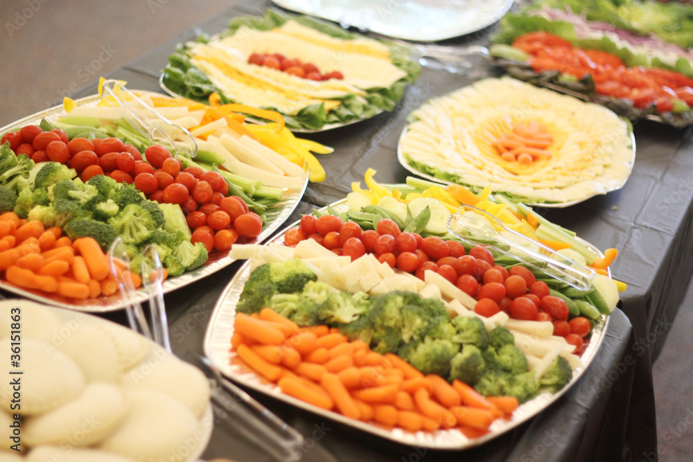 Vegetable and cheese appetizers on trays. Vegetable and cheese appetizers on trays.