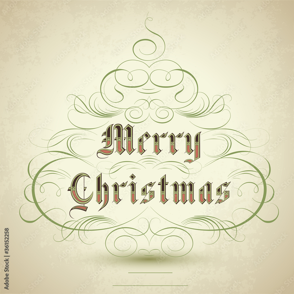 Naklejka premium Stylized Christmas tree with flourish ornaments.