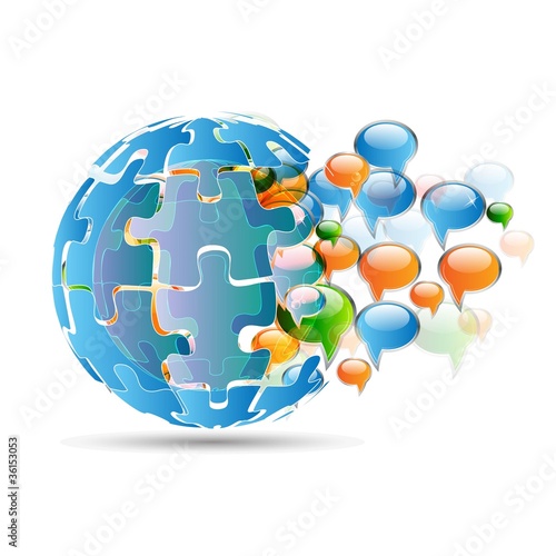 business concept design with puzzle pieces and speech bubbles