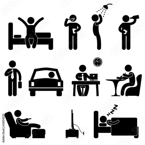 Man Daily Routine People Icon Sign Symbol Pictogram