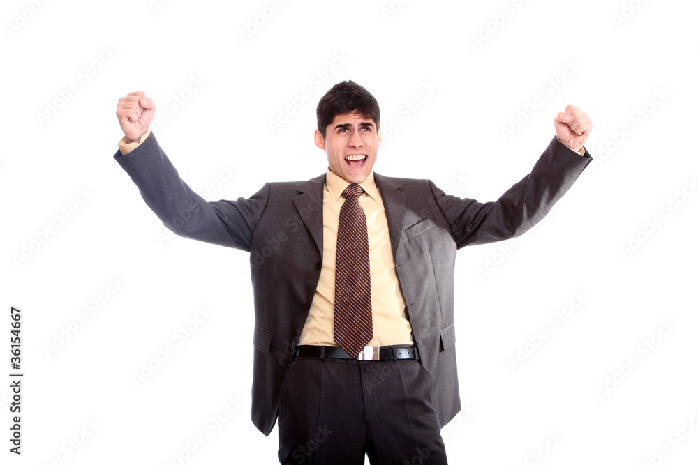 Excited handsome business man with arms raised Excited handsome business man with arms raised