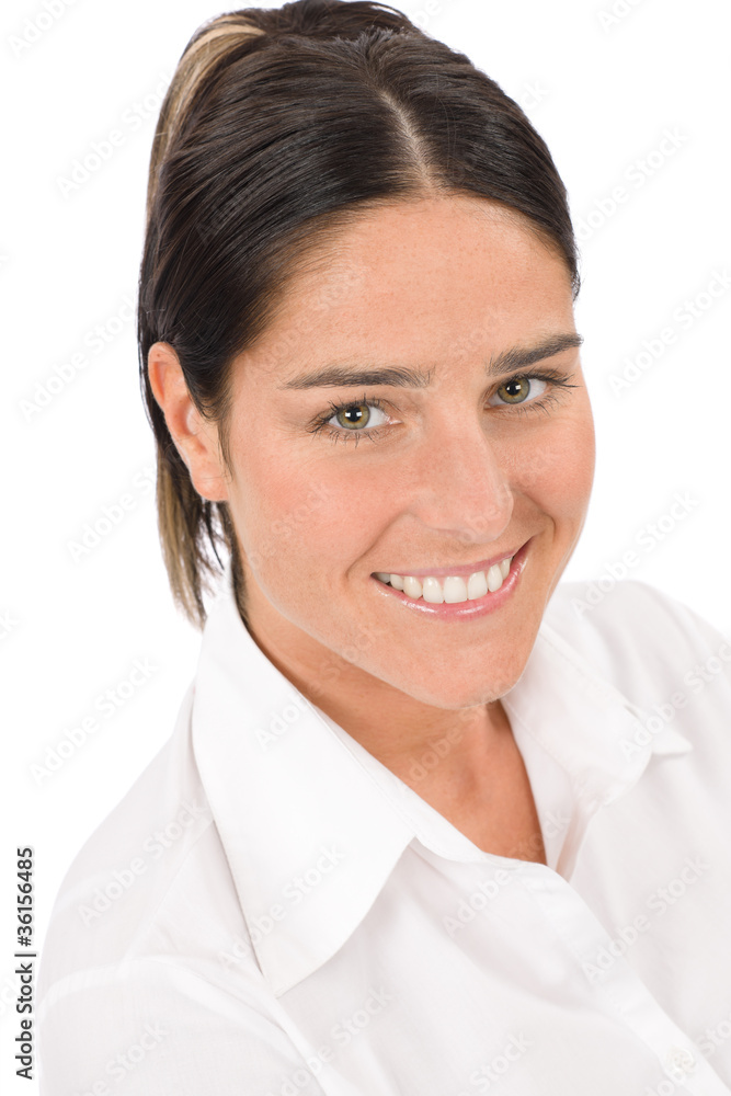 Smiling businesswoman attractive brunette portrait Smiling businesswoman attractive brunette portrait