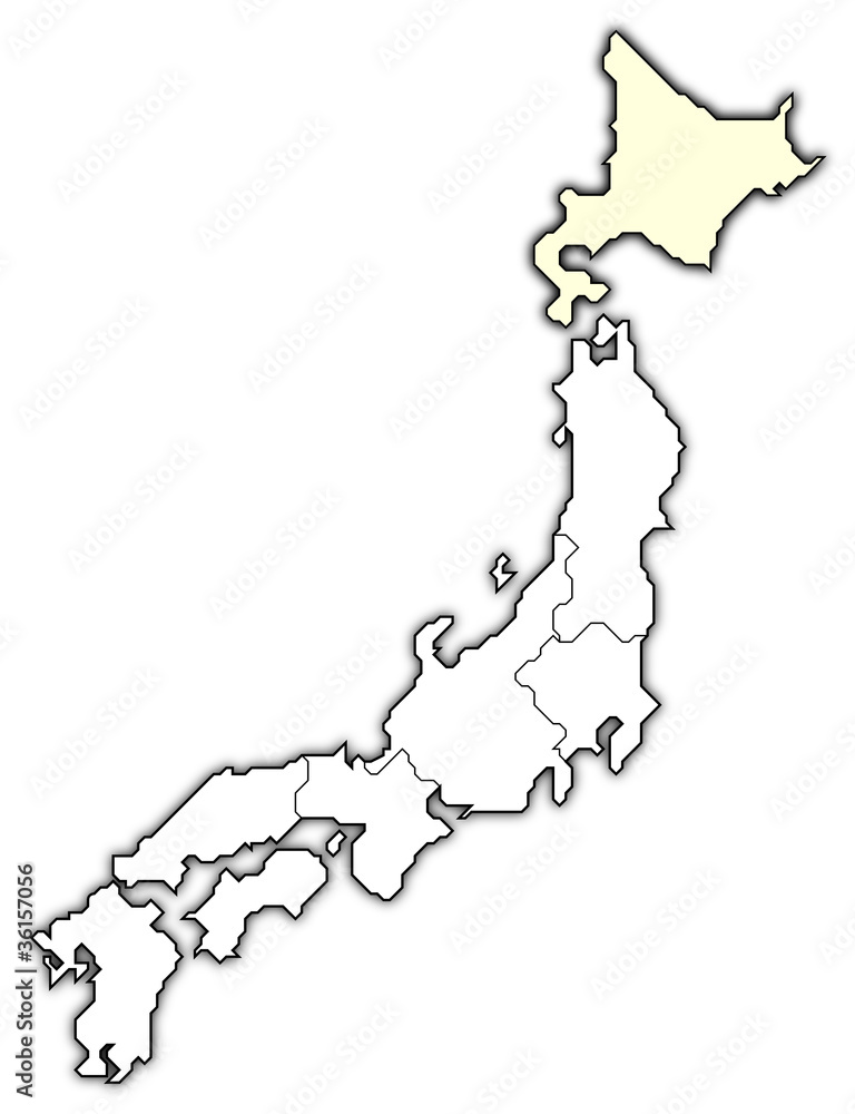 Map of Japan, Hokkaido highlighted