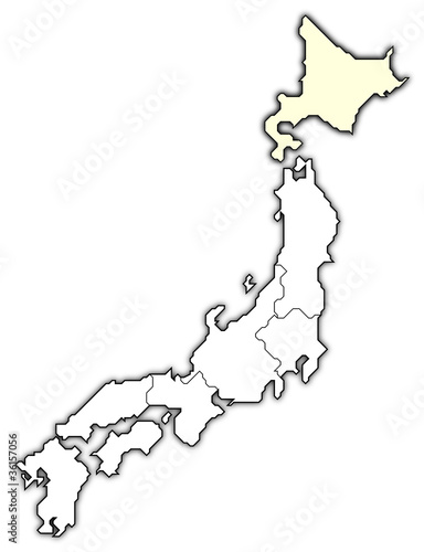 Map of Japan, Hokkaido highlighted