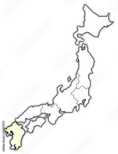 Map of Japan, Kyushu-Okinawa highlighted