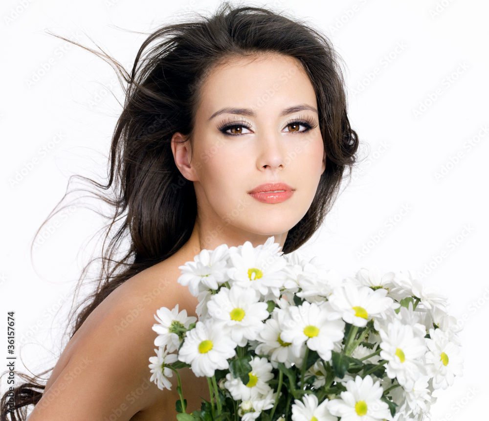 Beautiful girl with white flowers Beautiful girl with white flowers