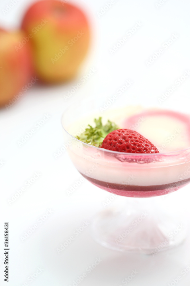 Strawberry pudding cake isolated in white background Strawberry pudding cake isolated in white background