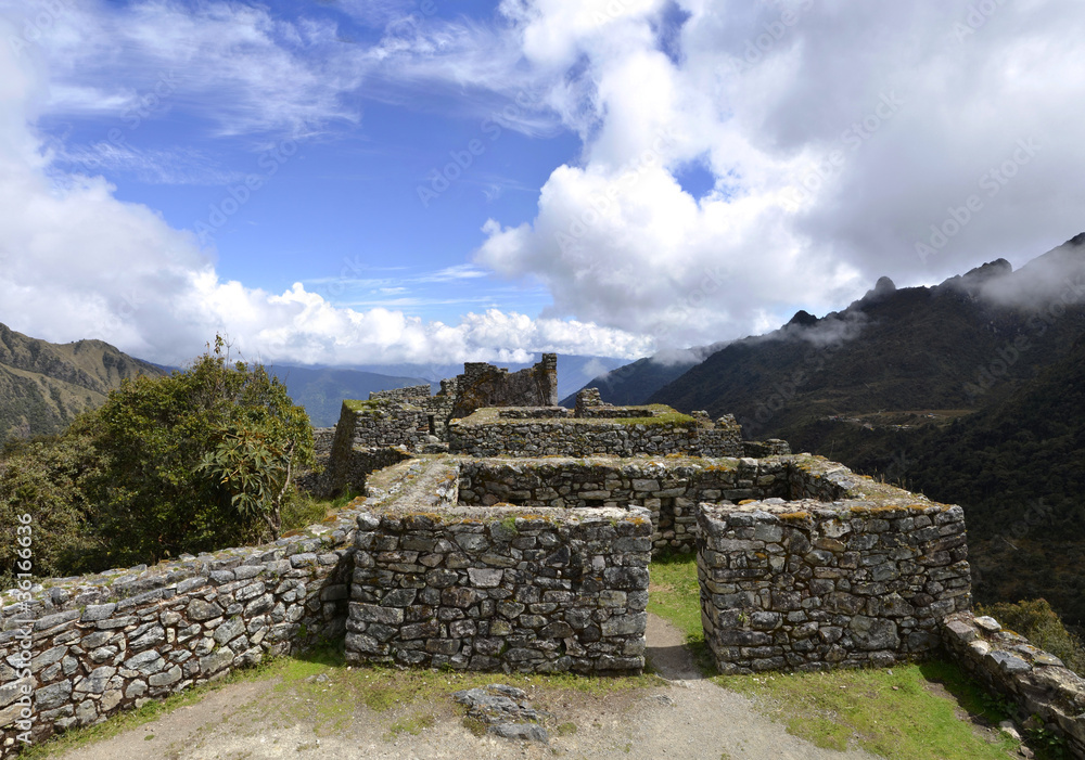 View of Ruins with Andes on the Inca Trail