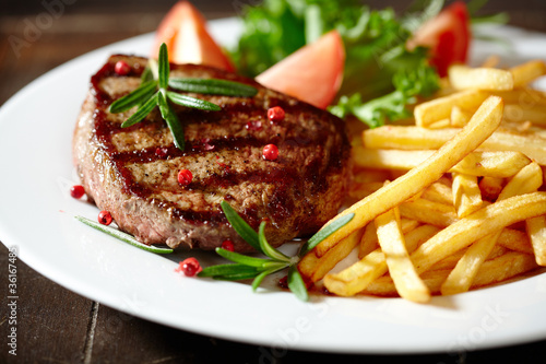 Grilled beefsteak with french fries