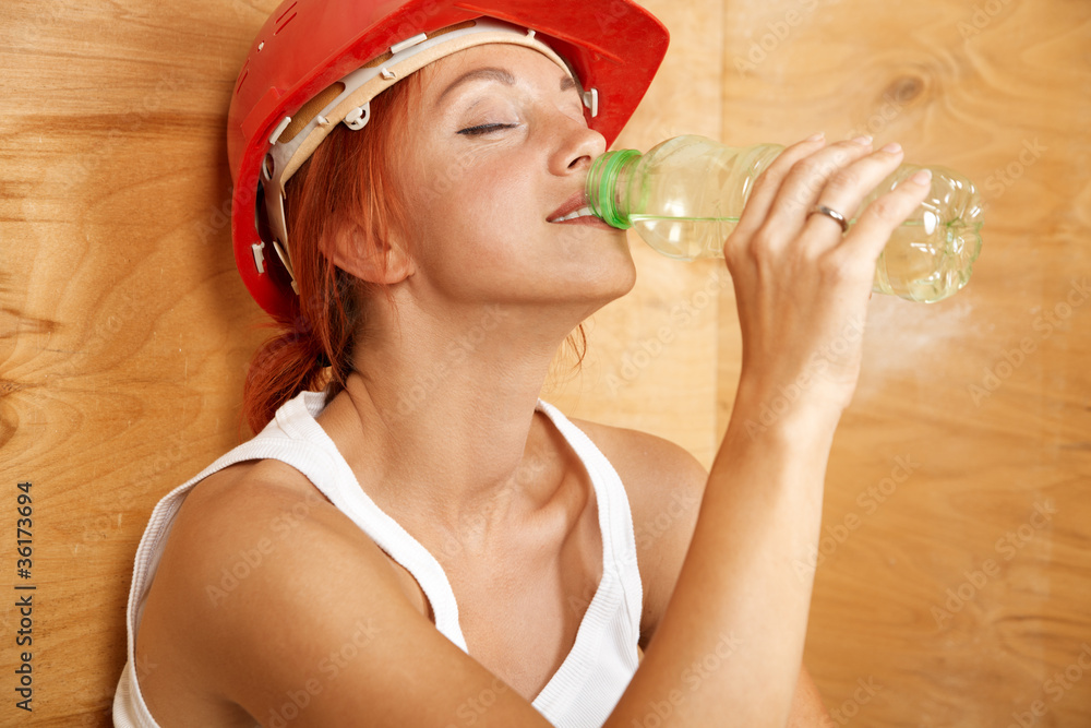 female carpenter on duty