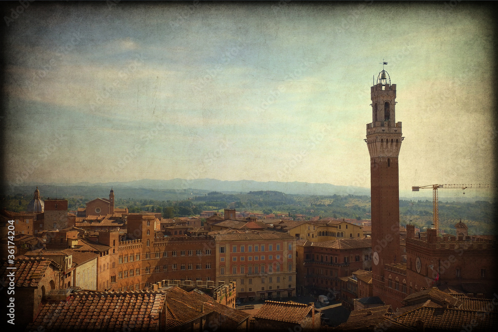 Siena, panorama, texture retro