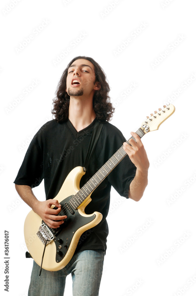 Guitar player isolated on the white background Guitar player isolated on the white background