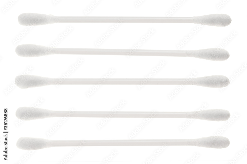 Cotton ear stick macro view, isolated on white Cotton ear stick macro view, isolated on white