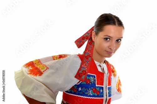 Attractive woman wears Slovakian national dress