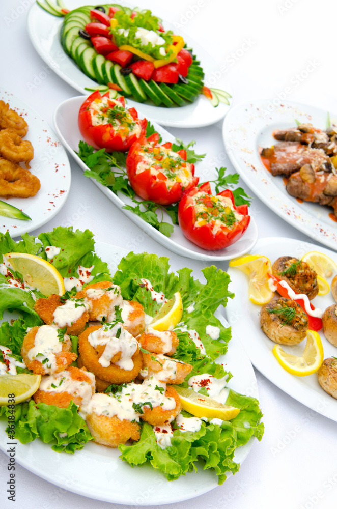 Table served with tasty meals Table served with tasty meals