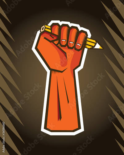revolution hand holding pencil