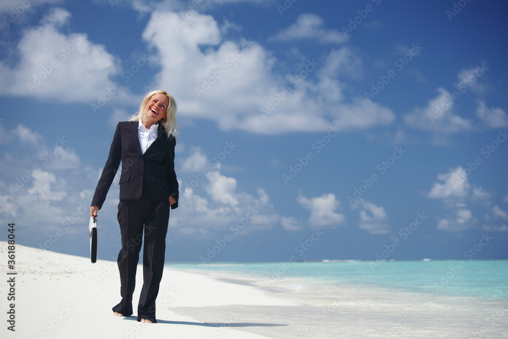 business woman on the ocean coast business woman on the ocean coast
